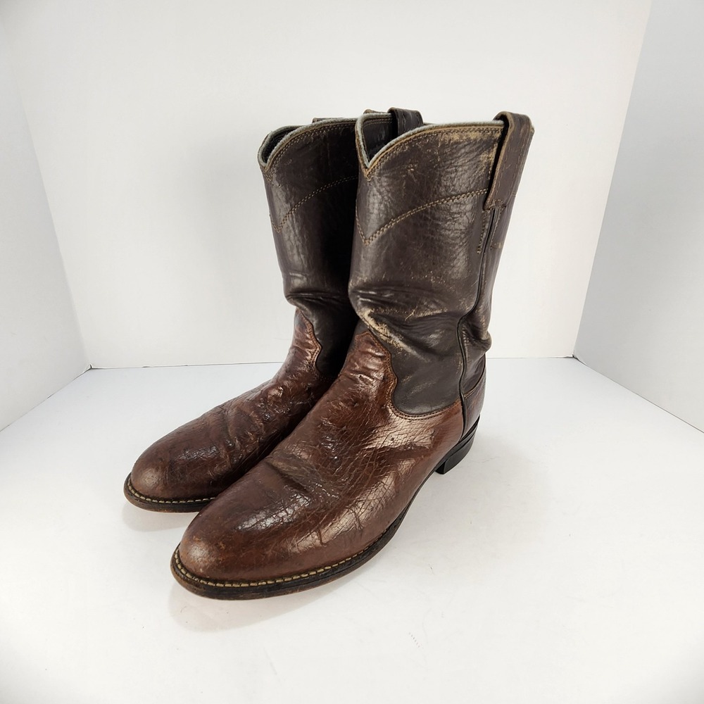 Vintage Larry Mahan Men's 8D Brown Leather Cowboy Western Boots Made in USA